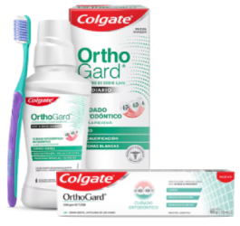 Enjuague bucal Colgate OrthoGard de 250ml y cepillo dental para cuidado ortodóntico, ideal para prevenir manchas blancas y descalcificación